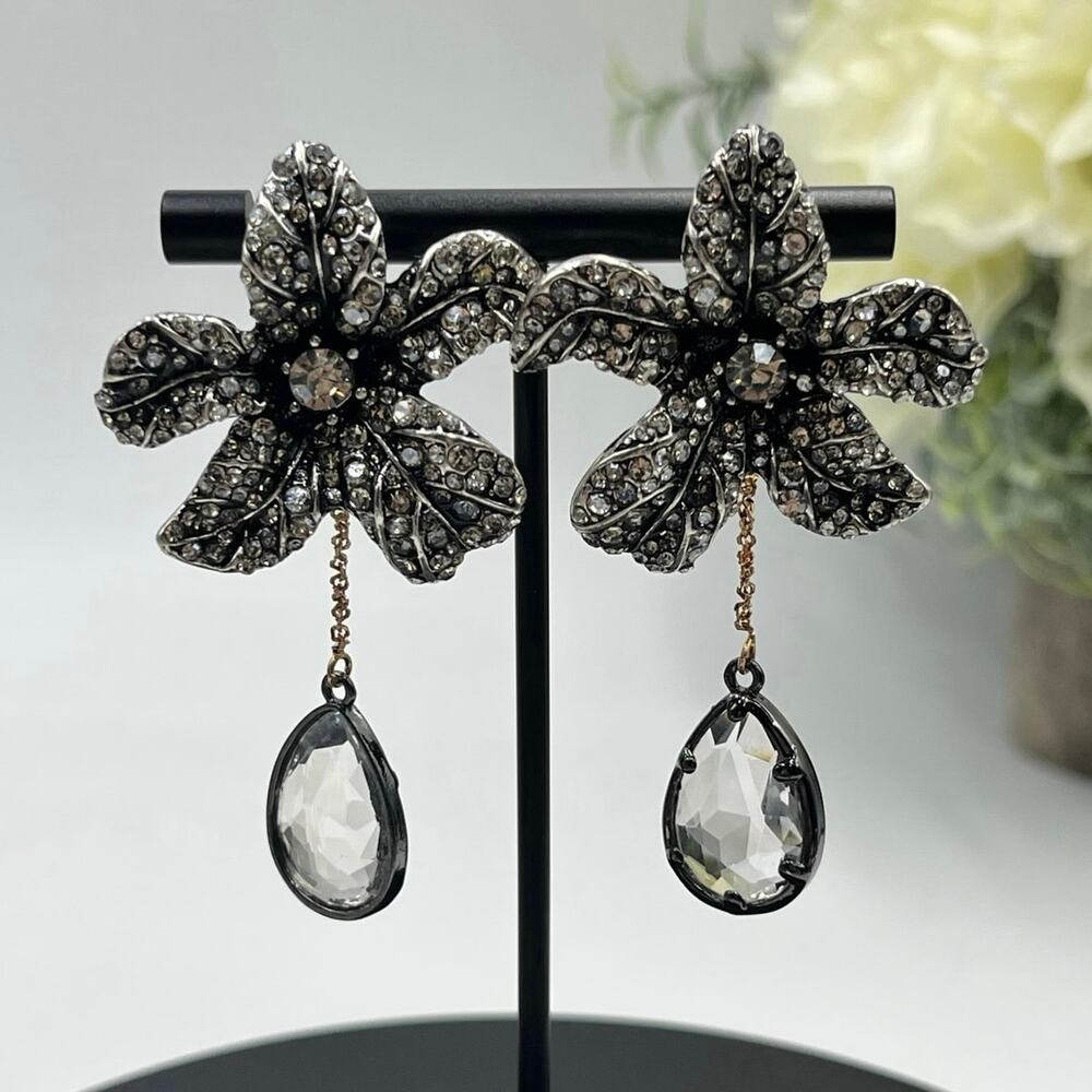 Zara Boho Black Pave Flower Drop
Statement Earrings Retro Party Vacation Jewelry